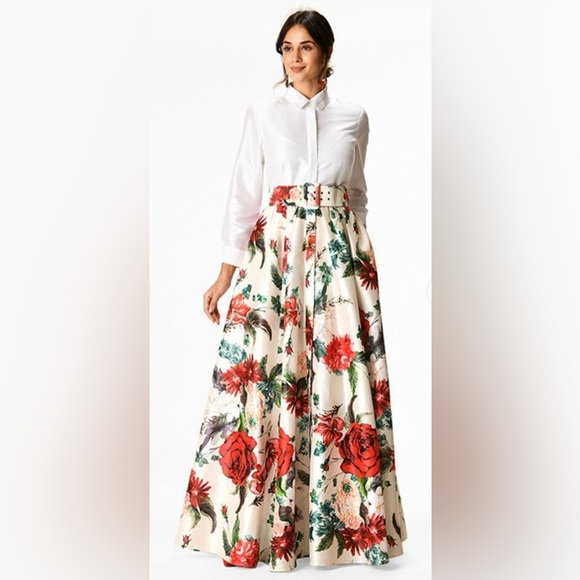 eShakti Floral Print Dupioni Maxi Shirtdress size Small - Picture 4 of 4